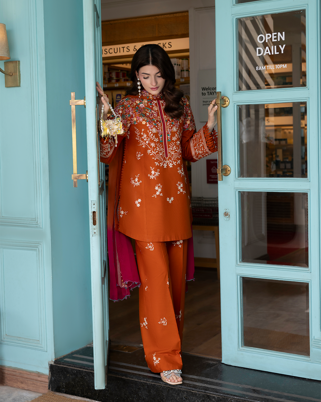 Dhanak-3PC Embroidered Shirt with Chiffon Embroidered Dye N Dye Dupatta - 6399