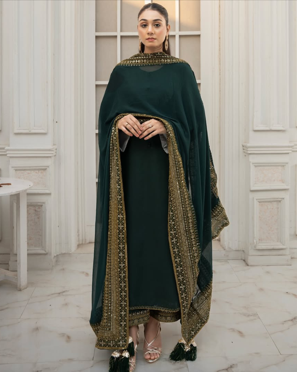 Lawn-3PC Embroidered Shirt with Lawn Embroidered Dupatta- 5135 GREEN