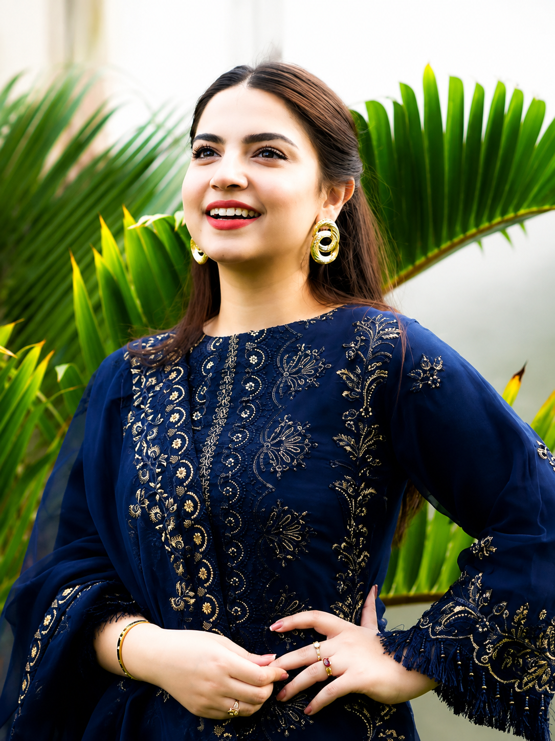Dhanak Nave Blue Embroidered 3PC Suit – Premium Festive Collection AJS-2125