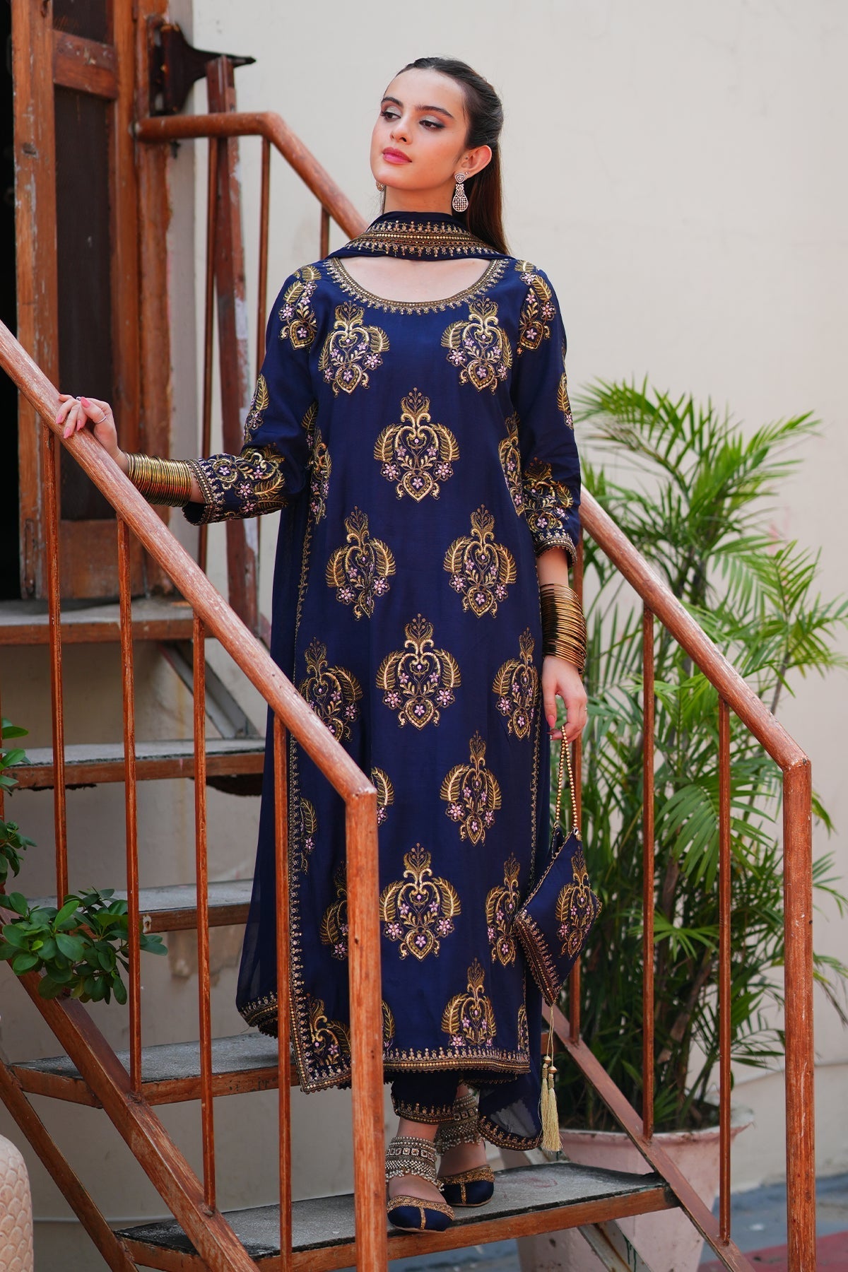 Navy Blue Embroidered 3PC Suit – Premium Festive Collection AJS-1029