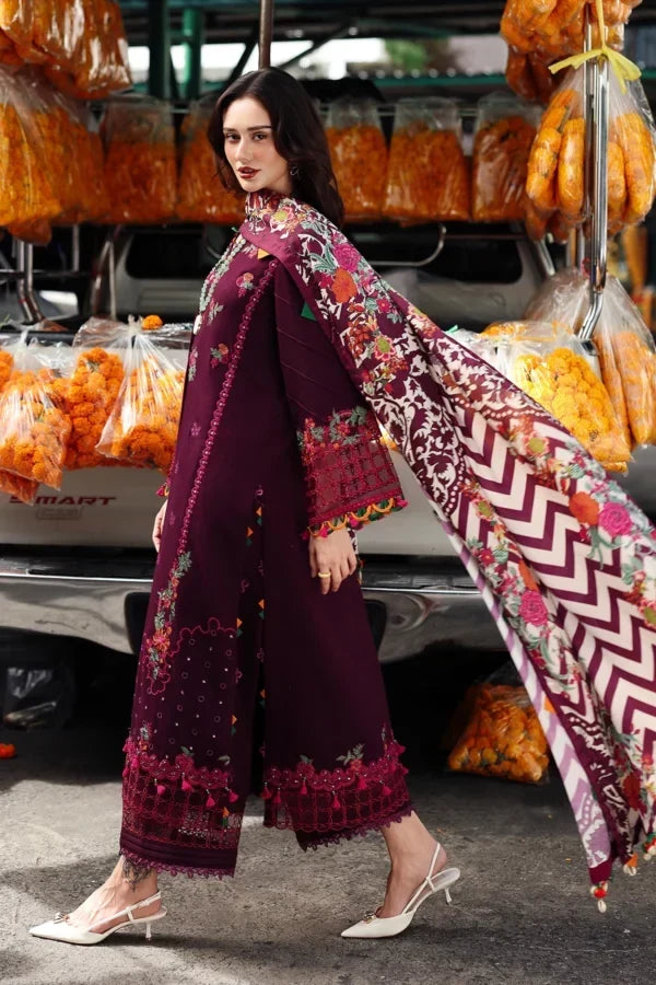Dhanak-3PC Embroidered Shirt with Digital Printed Wool Shawl - 3555