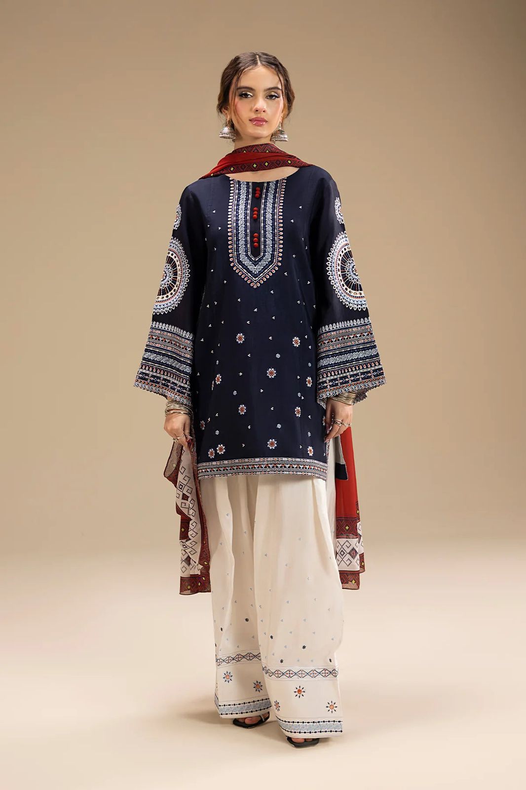 Lawn 3PC Embroidered Shirt with Organza Embroidered Dupatta- H-6133